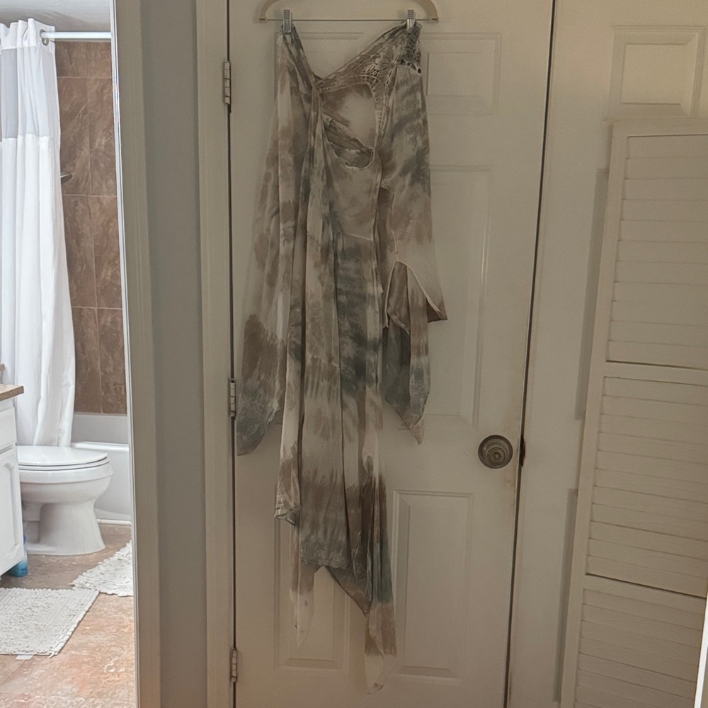 Asymmetrical Tie-Dye Dress in Gray and Brown